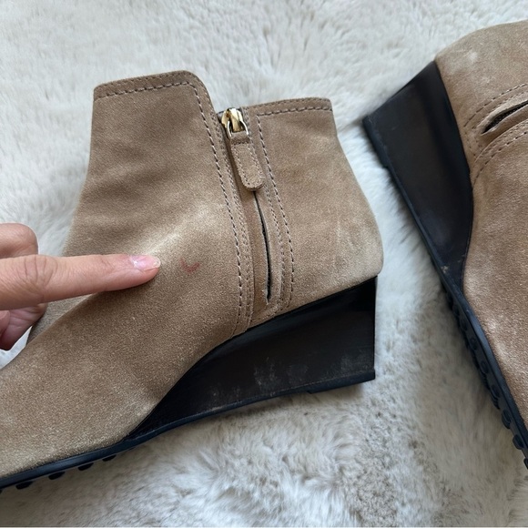 TODs Suede Women’s Ankle Zip Booties Platform Women’s Size 39 Tan Beige - Picture 7 of 8